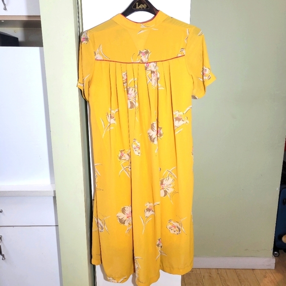 Vintage Mustard Yellow Floral Sheer Midi Dress Small Medium - Picture 8 of 12